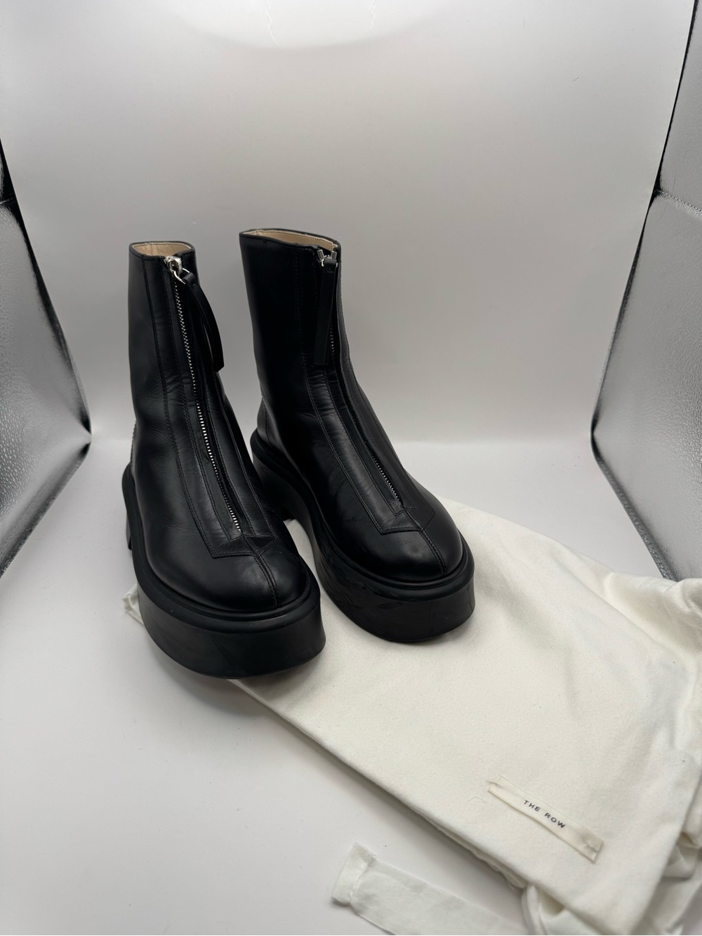 The Row Black Leather Platform Ankle Boots – Size 35